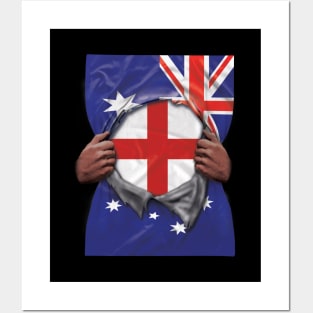 England Flag Australian Flag Ripped - Gift for English From England Posters and Art